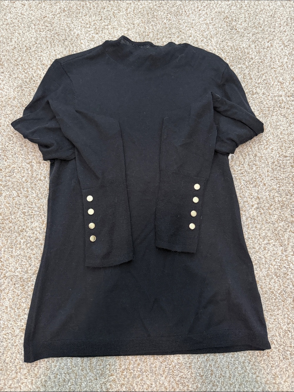 Abercrombie & Fitch Black Merino Wool Top with Gold Sleeve Buttons